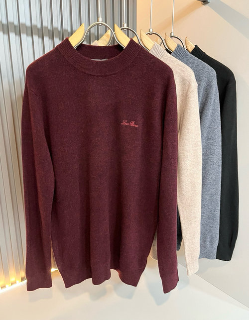 Loro Piana Comfortable Knit Wool Sweater with Logo Embroidery
