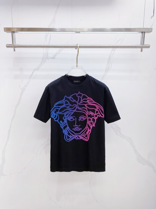 Versace Premium Cotton Round Neck T-Shirt in Black and White