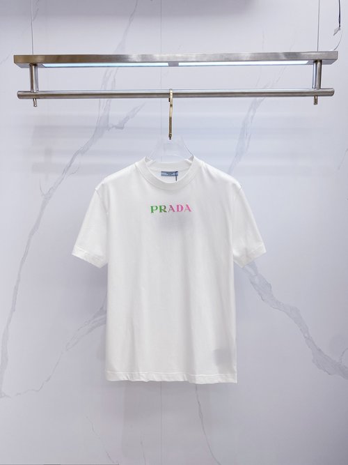 Prada Premium Cotton Round Neck T-Shirt in Black and White