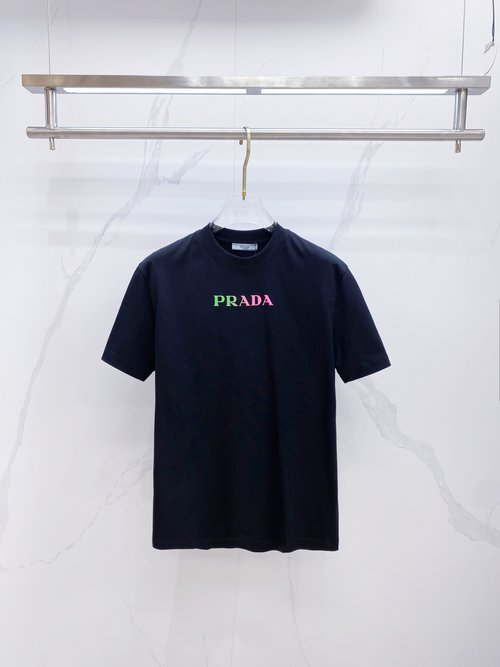 Prada Premium Cotton Round Neck T-Shirt in Black and White