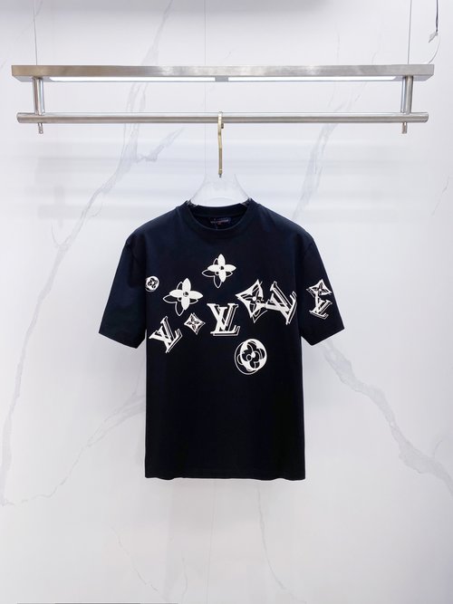 Louis Vuitton Premium Customized Short-sleeved T-shirt in Monochrome