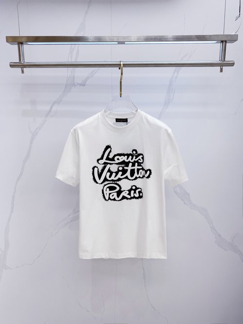 Louis Vuitton Premium Customized Short-sleeved T-shirt in Monochrome