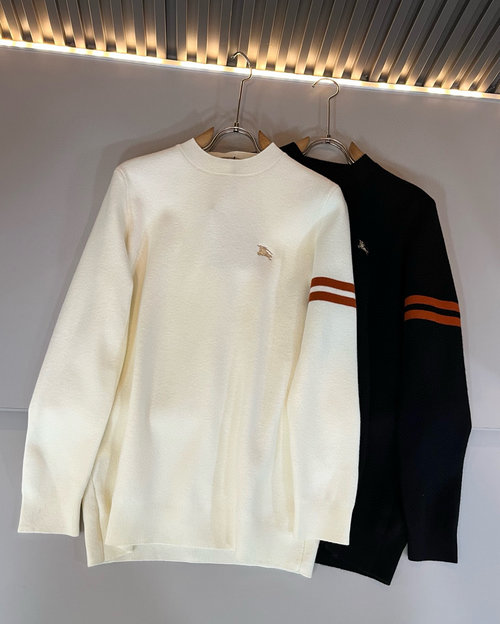 Burberry Knitted Wool Sweater with Logo Embroidery