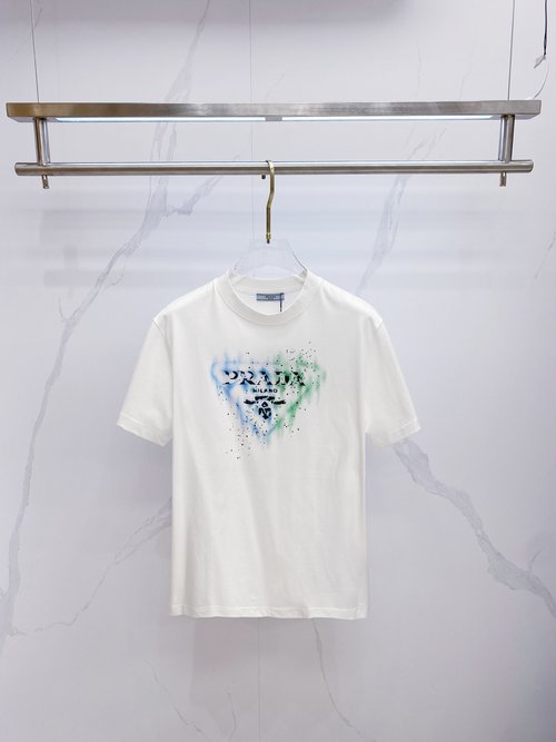 Prada Premium Cotton Round Neck T-Shirt in Black and White