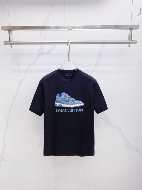 Louis Vuitton Premium Custom Two-color Round-neck T-shirt
