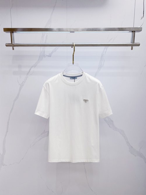 Prada Premium Cotton Round Neck T-Shirt, Black & White