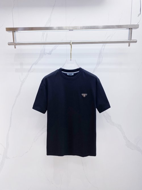 Prada Premium Cotton Round Neck T-Shirt, Black & White