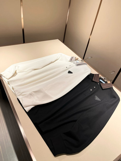 Prada Classic Long-Sleeved Polo with Logo Design