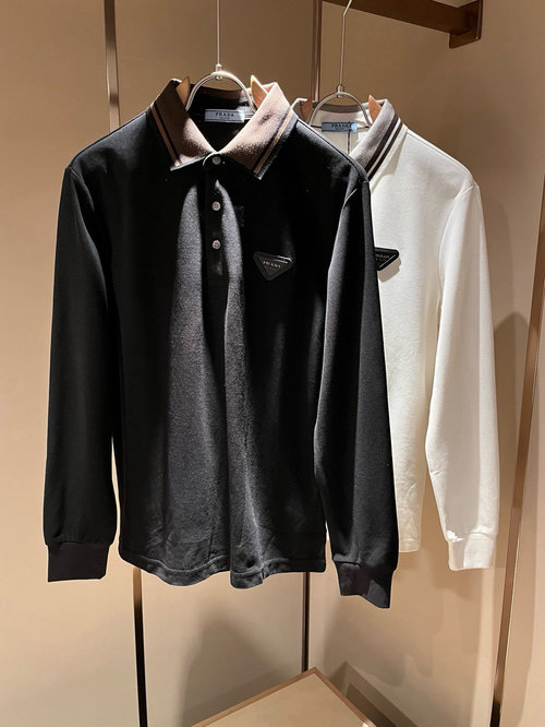 Prada Classic Long-Sleeved Polo with Logo Design