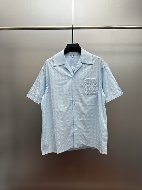 Louis Vuitton Blue Short Shirt with Checked Pocket Embroidery