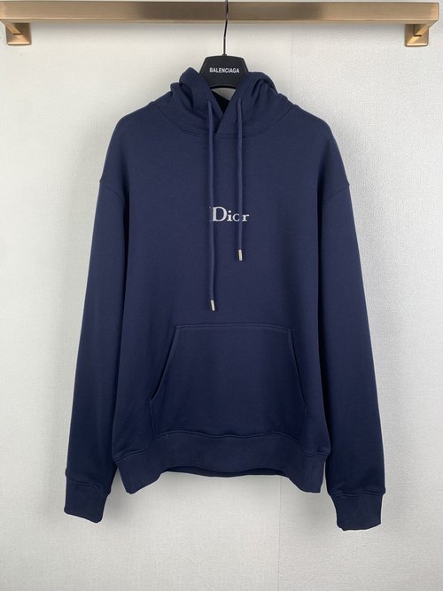 Dior Embroidered Logo Hooded Sweatshirt with Heavyweight Ribbed Cuffs