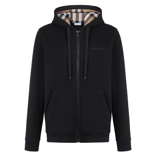 Burberry Checked Hoodie with Letter Embroidery, Comfortable and Chic