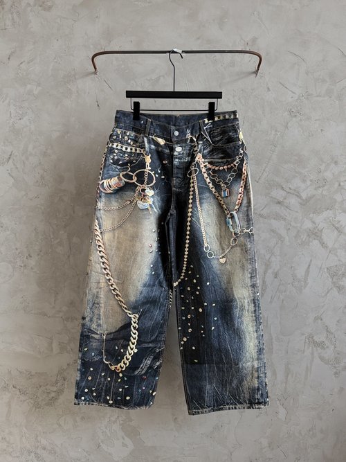 Dior New Year Black Gold Chain Jeans