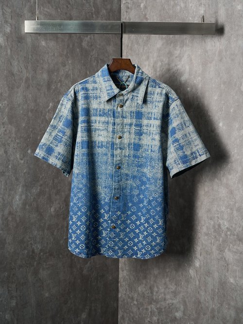 Louis Vuitton Gingham Gradient Denim Short-Sleeved Shirt