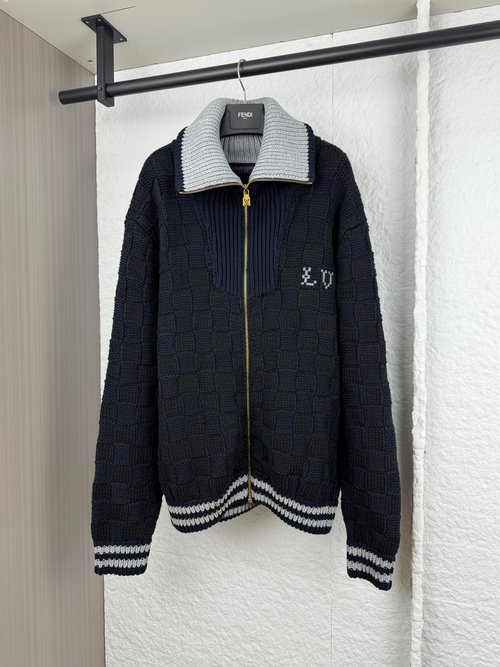 Louis Vuitton Checkerboard Jacquard Knit Zip Sweater