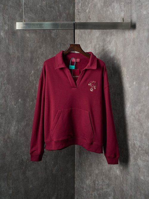 Gucci Wine Red Double G Embroidered Long-Sleeved Sweatshirt