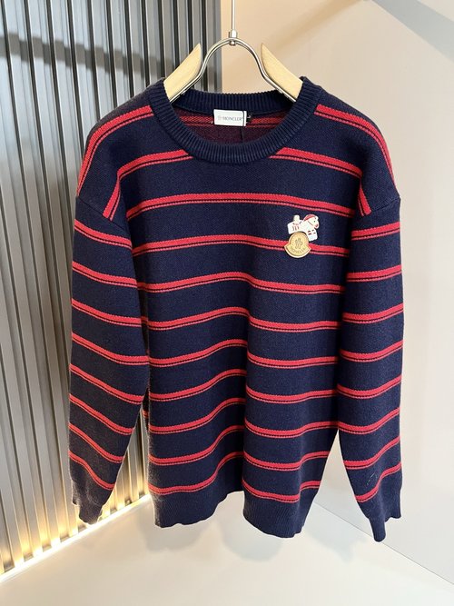 Moncler Christmas Red Knitted Wool Sweater with Mon Logo