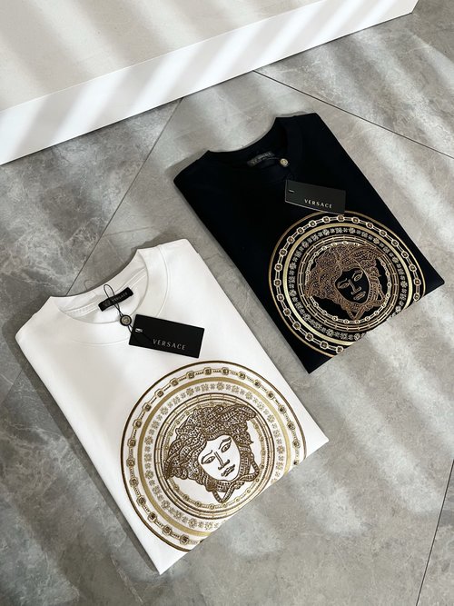Versace Cotton Short Sleeve T-Shirt with Embroidered Logo