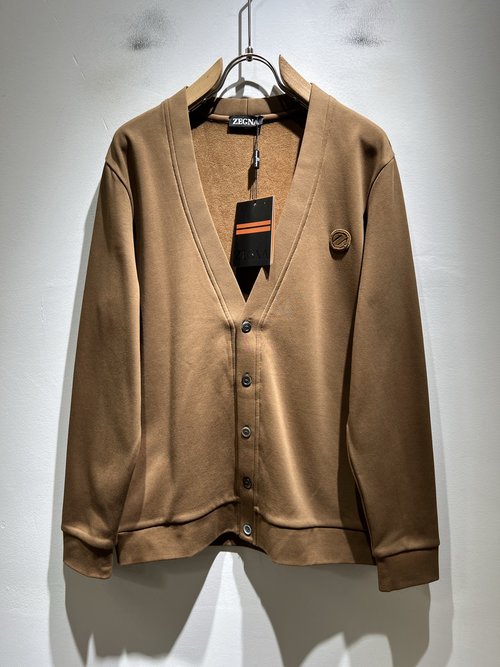 Zegna Knit Wool Cardigan with Flocked Logo Badge