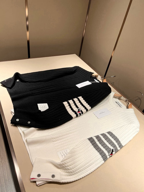 Thom Browne Trendy Knit Sweater with Stripes Design