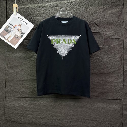 Prada Short Sleeve T-Shirt with Triangle Pattern Embroidery