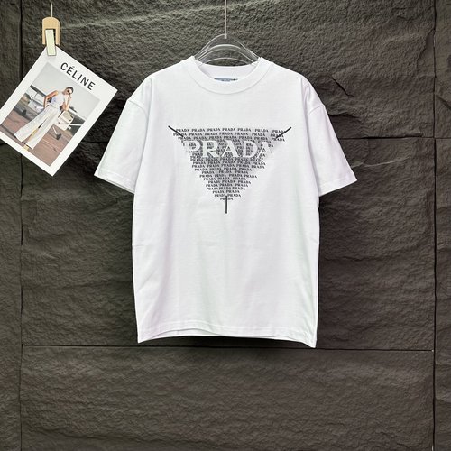 Prada Short Sleeve T-Shirt with Triangle Pattern Embroidery