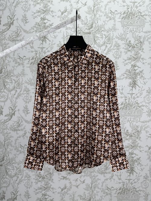 Louis Vuitton Monogram Print Silk Long Sleeve Shirt