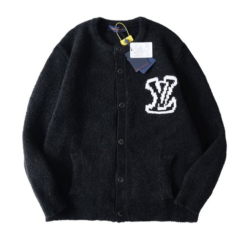 Louis Vuitton Alpaca Knit Open-Front Sweater with Logo