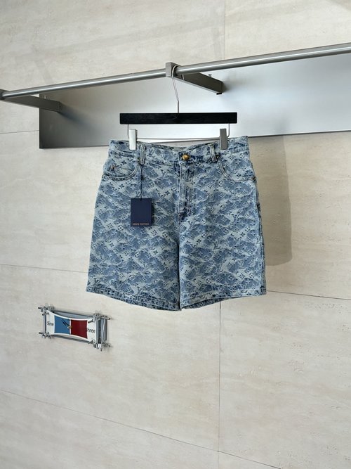 Louis Vuitton Monogrammed Cotton Denim Shorts