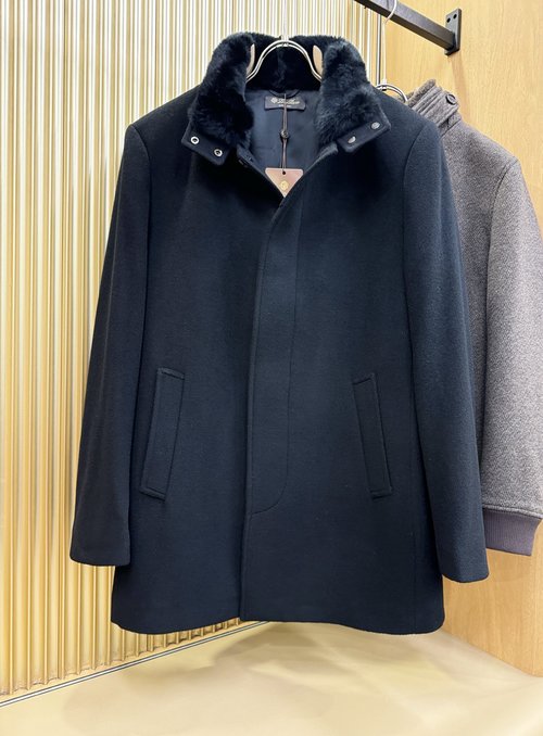 Loro Piana Top-grade Cashmere Coat with Rabbit Fur Collar