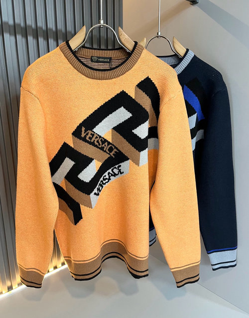 Versace Imported Wool Sweater with Logo Crochet