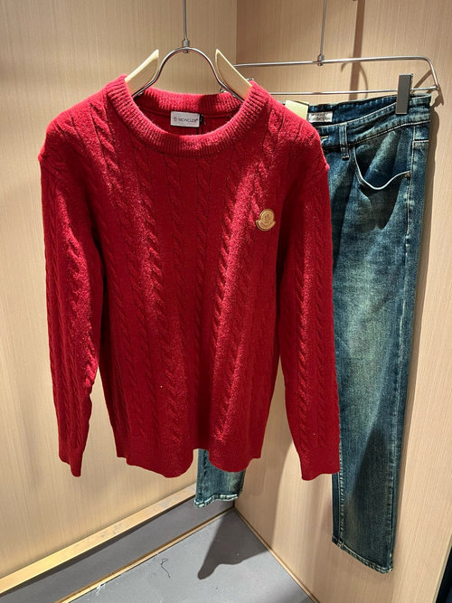 Moncler Knitted Wool Sweater with Logo Badge