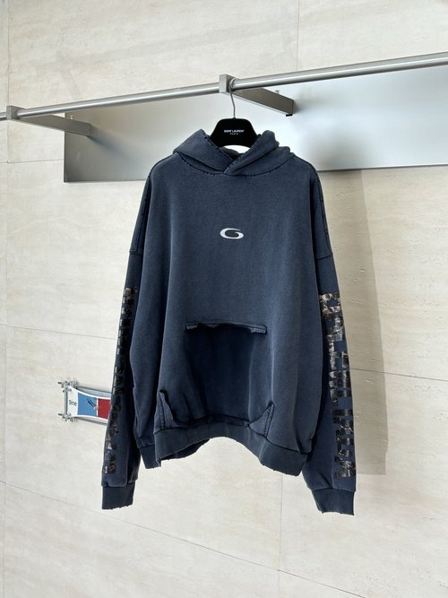 Balenciaga Distressed Hoodie with Photoluminescent Print