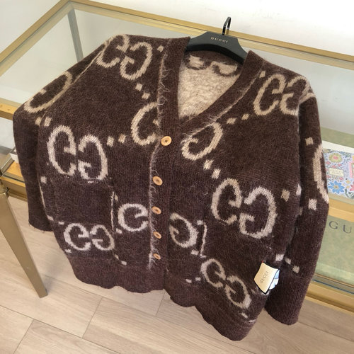 Gucci Double-faced GG Long Knit Cardigan in Loose Fit