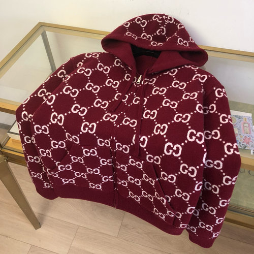 Gucci Reversible Wool Zip-Up Jacket with Red Accent