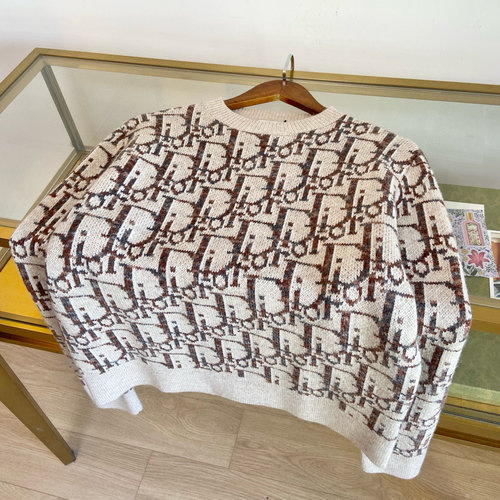 Dior Classic Oblique Print Knit Pullover with Ribbed Trim