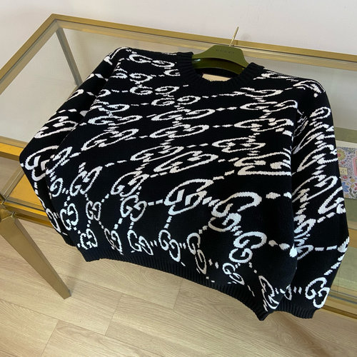 Gucci Ivory and Blue Wave Cotton Knitted Sweater