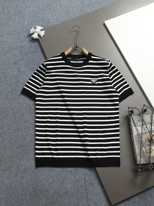 Prada 320g Round Neck Knit Short Sleeve Sweater