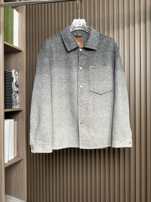 Loro Piana Gradual Color Wool Blend Coat with Herringbone Pattern