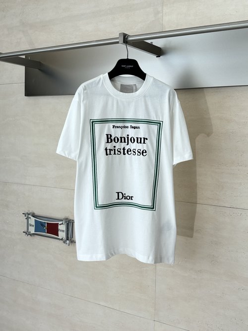 Dior White Embroidered Plain Knit Short Sleeve T-Shirt