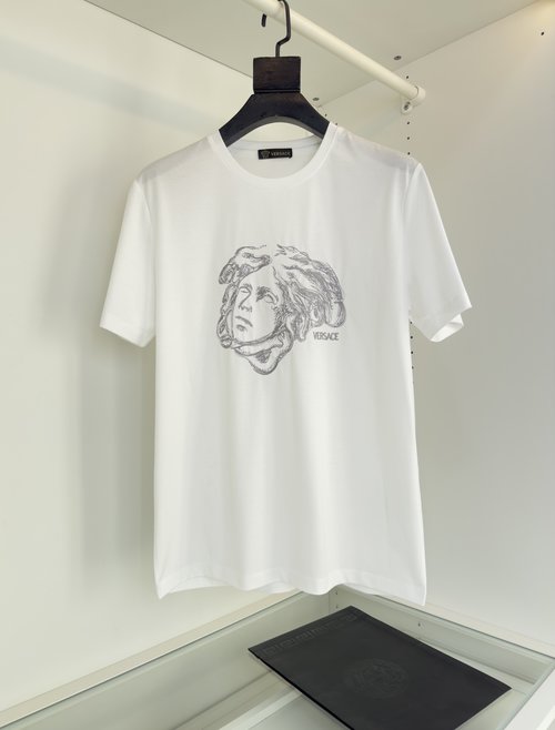 Versace High-Quality Embroidered Short Sleeve Crew Neck T-Shirt