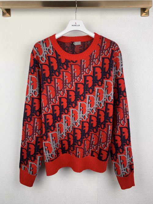 Dior Red Wool Oblique Printed Knitwear