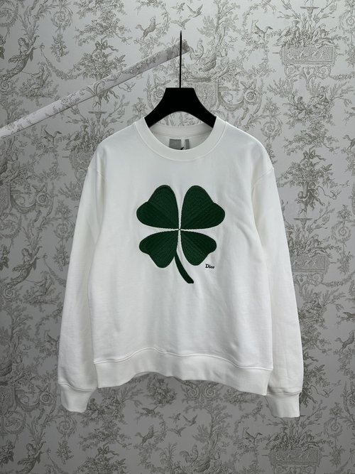 Dior White Cotton Fleece Sweatshirt with Dior Clover