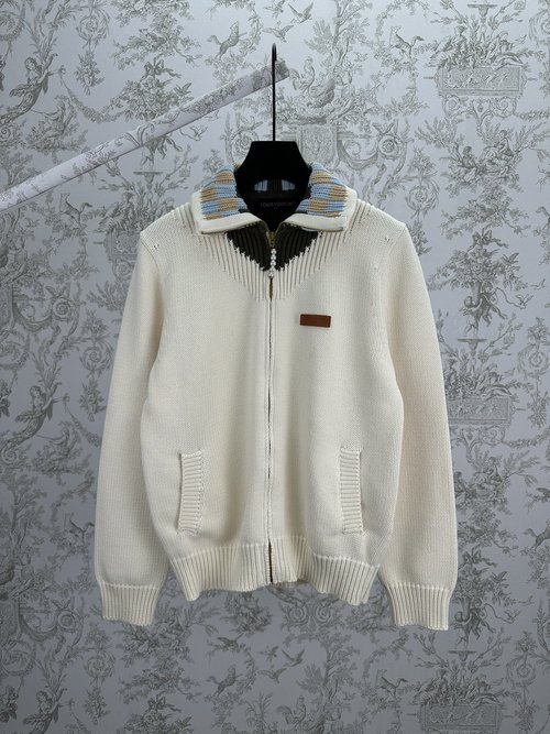 Louis Vuitton Zippered Embroidered Wool Knit Sweater