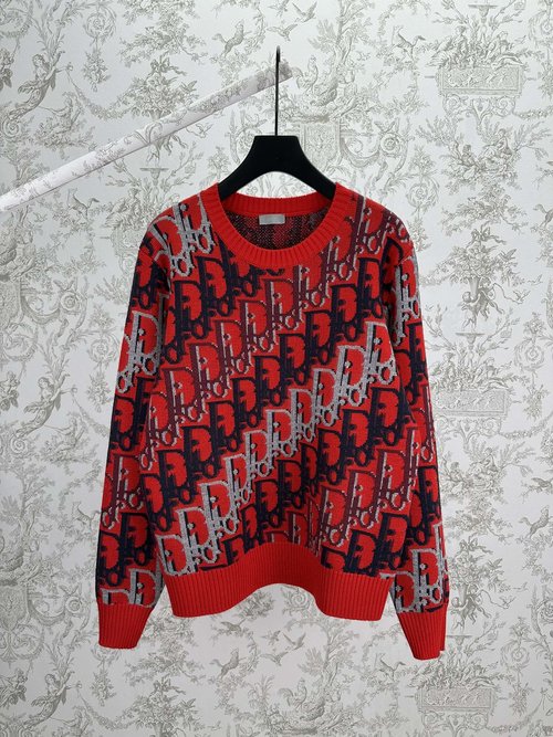 Dior Red Wool Knitwear with Oblique Print