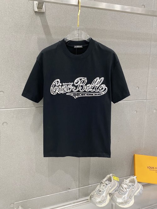 Balenciaga Embroidered Beaded 3D Logo Short-Sleeve Tee