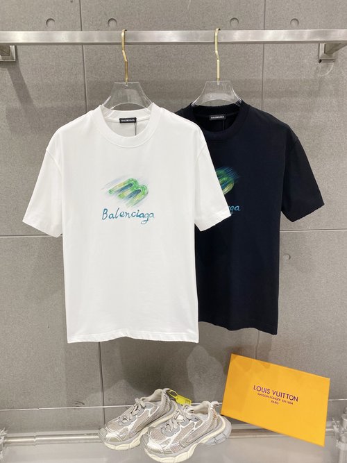 Balenciaga Hand-Drawn Logo Short-Sleeve Tee with Wear Effect