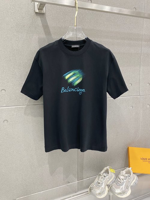 Balenciaga Hand-Drawn Logo Short Sleeve Tee with Wear Effect