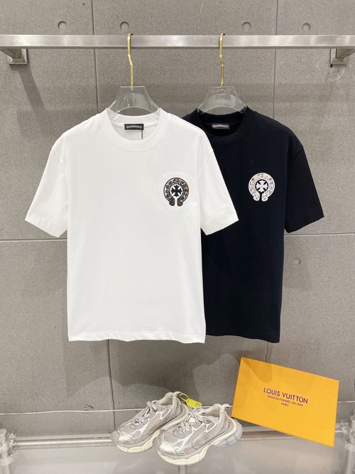 Chrome Hearts Short Sleeve T-Shirt with Embroidered Logo and Abrasion Design