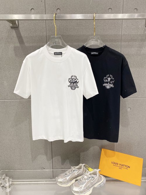 Chrome Hearts Embroidered Logo Cotton T-Shirt with Ripped Design